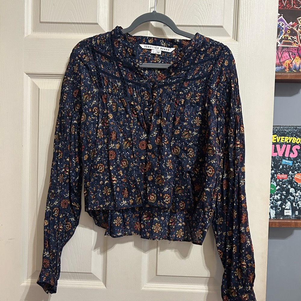 Veronica Beard Navy Floral Blouse